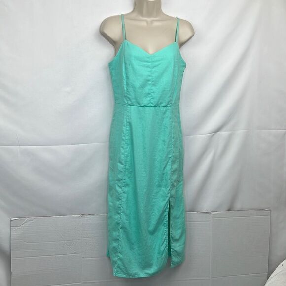 J.Crew Factory Linen Blend Slip Midi dress in sun washed mint NWT size 2 - Picture 1 of 14